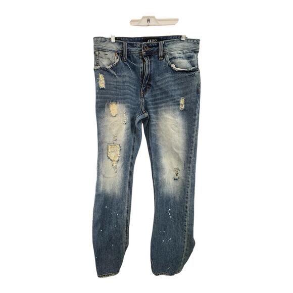 AKOO men's Jeans 34 x 33 Logger Fit Distressed/Paint